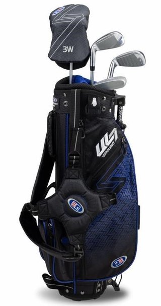 U.S. Kids Golf UL7-45 (114cm) W25 4-Club junior golf set + stand bag, black/blue