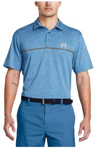Under Armour Playoff 3.0 Stripe men's polo, photon blue/nova orange/midnight navy