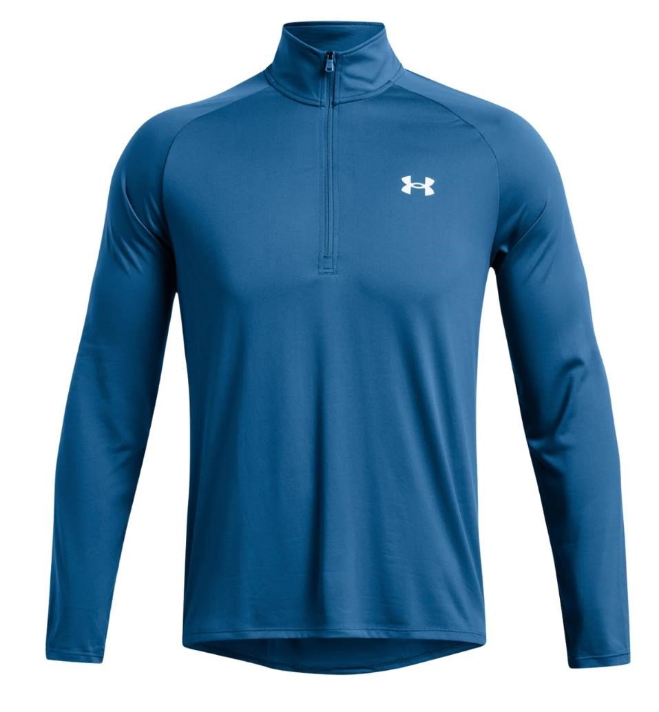 Under Armour Tech 2.0 1/2 Zip men's long sleeve shirt, photon blue/white