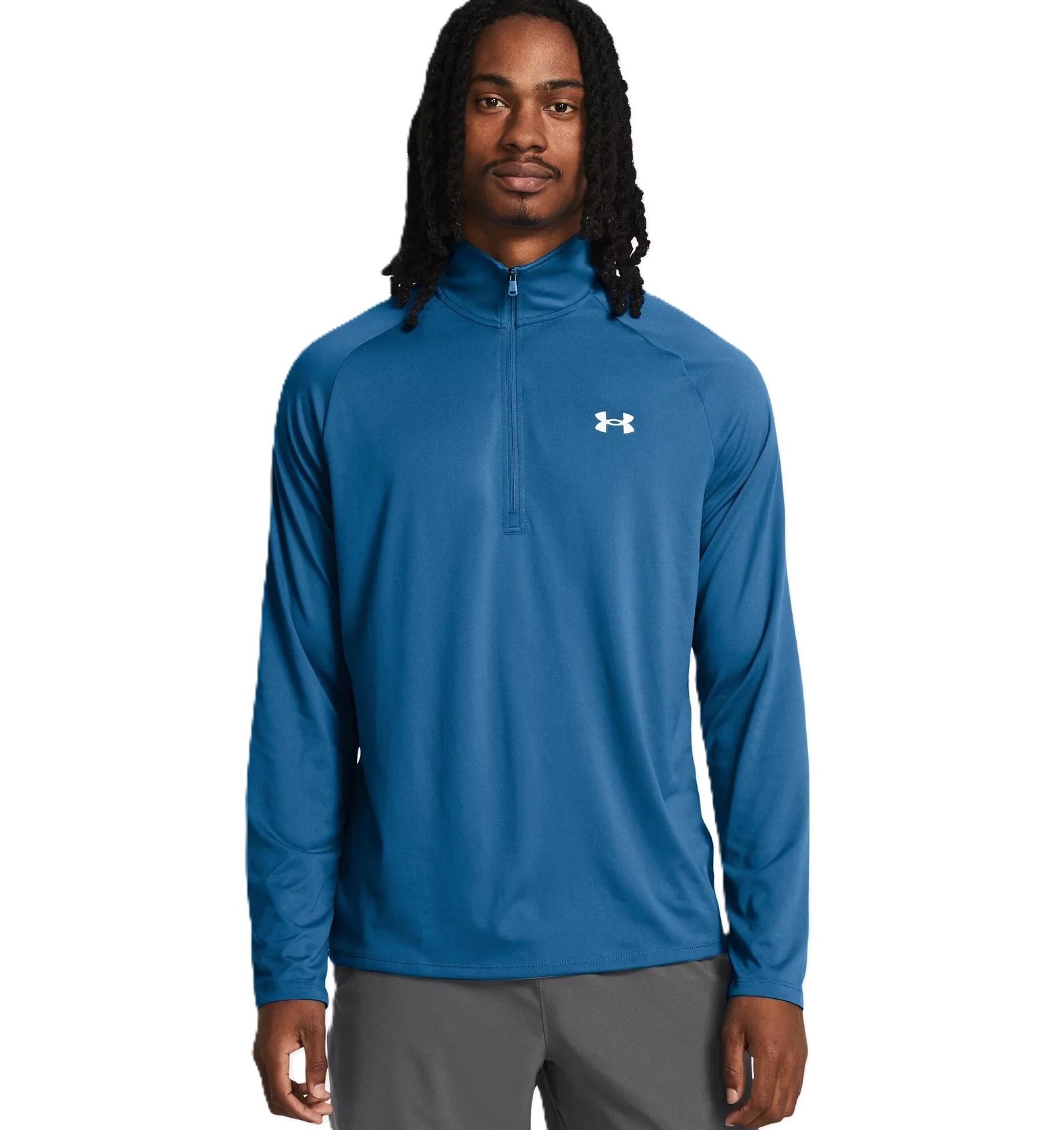 Under Armour Tech 2.0 1/2 Zip men's long sleeve shirt, photon blue/white