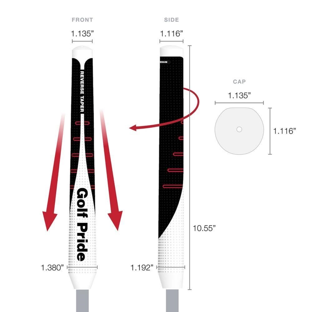 Golf Pride Reverse Taper Putter Grip Round Medium Red Cap