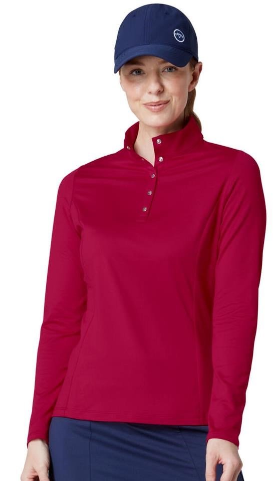 Callaway Thermal Longsleeve Fleece Back women's jersey polo, persian red