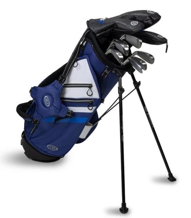 U.S. Kids Golf TS5-57 (145cm) 10-Club junior golf set, graphite + stand bag, navy/white