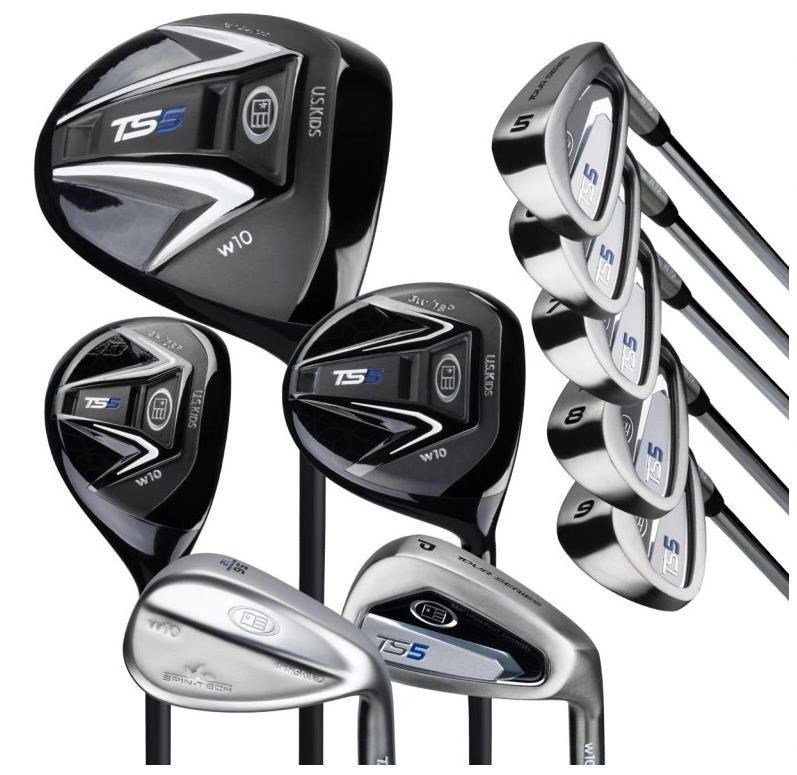 U.S. Kids Golf TS5-57 (145cm) 10-Club junior golf set, graphite + stand bag, navy/white