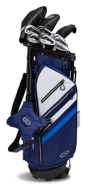 U.S. Kids Golf TS5-57 (145cm) 10-Club junior golf set, graphite + stand bag, navy/white
