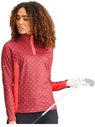PING Lolette Printed long sleeve women's polo, tibetan red multi/cayenne