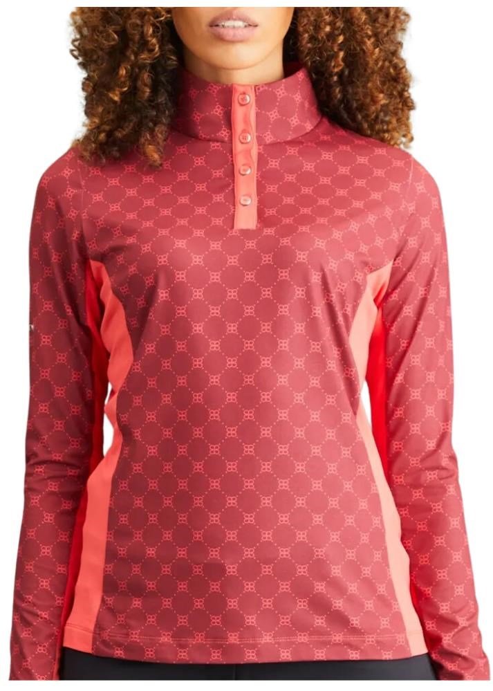 PING Lolette Printed long sleeve women's polo, tibetan red multi/cayenne