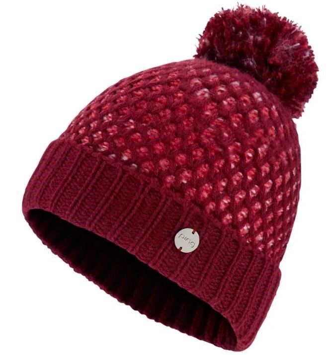 PING Oti Textured Knit Bobble women's winter hat 2024, tibetan red multi