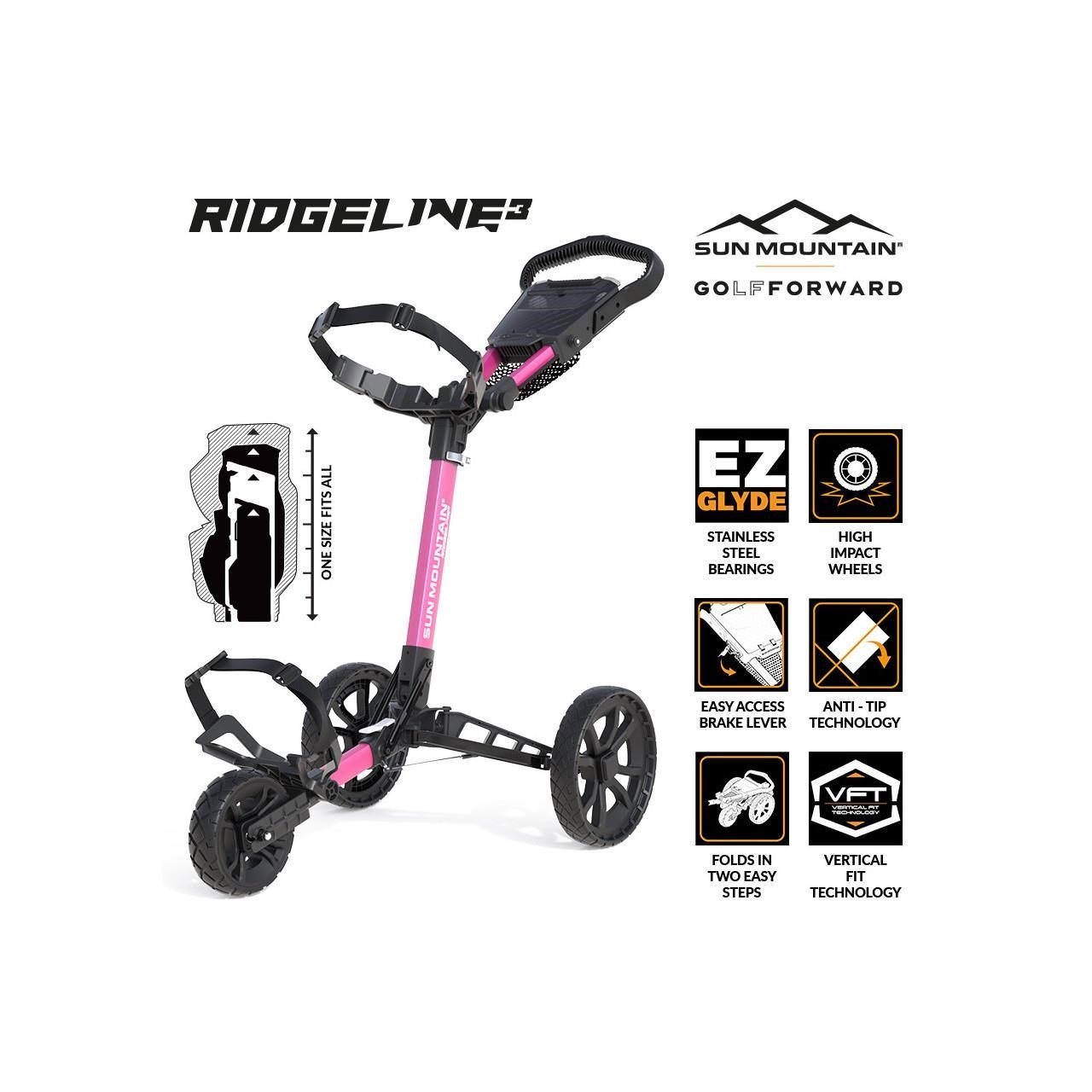 Sun Mountain Ridgeline 3 manual golf trolley, pink