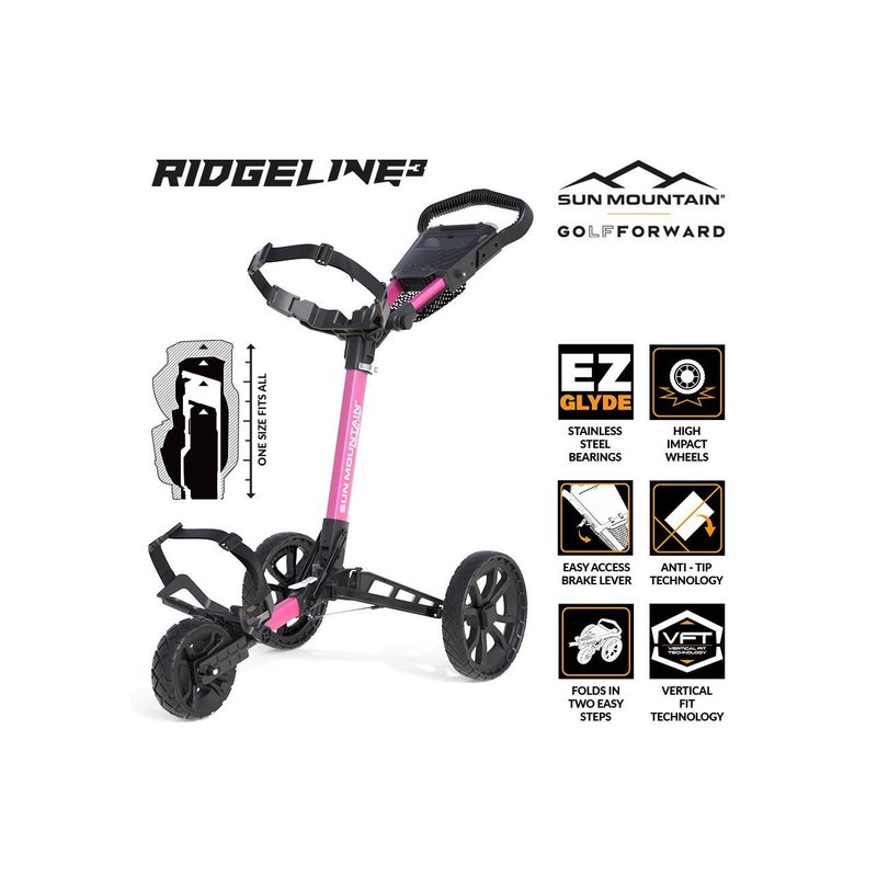 Sun Mountain Ridgeline 3 manual golf trolley, pink