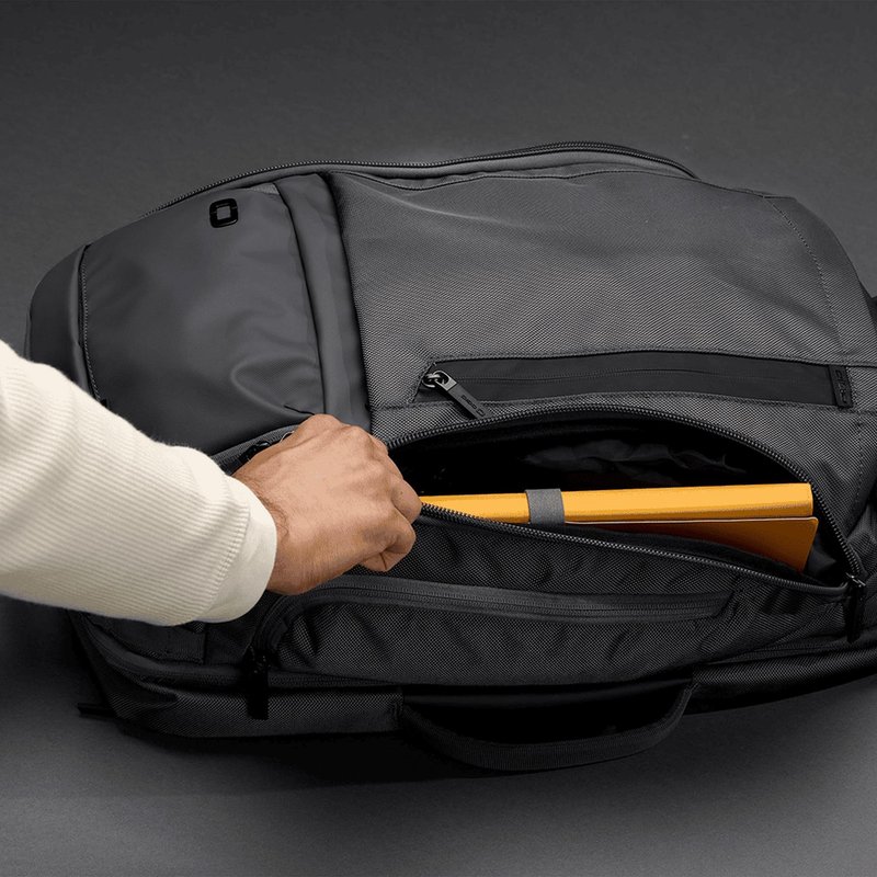 Ogio Pace Pro Max 45L Travel Pack bag, grey pinstripe