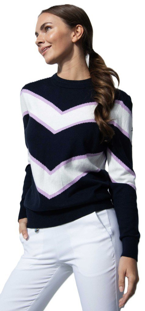 Golf sweater laid flat, knit texture and neckline visible