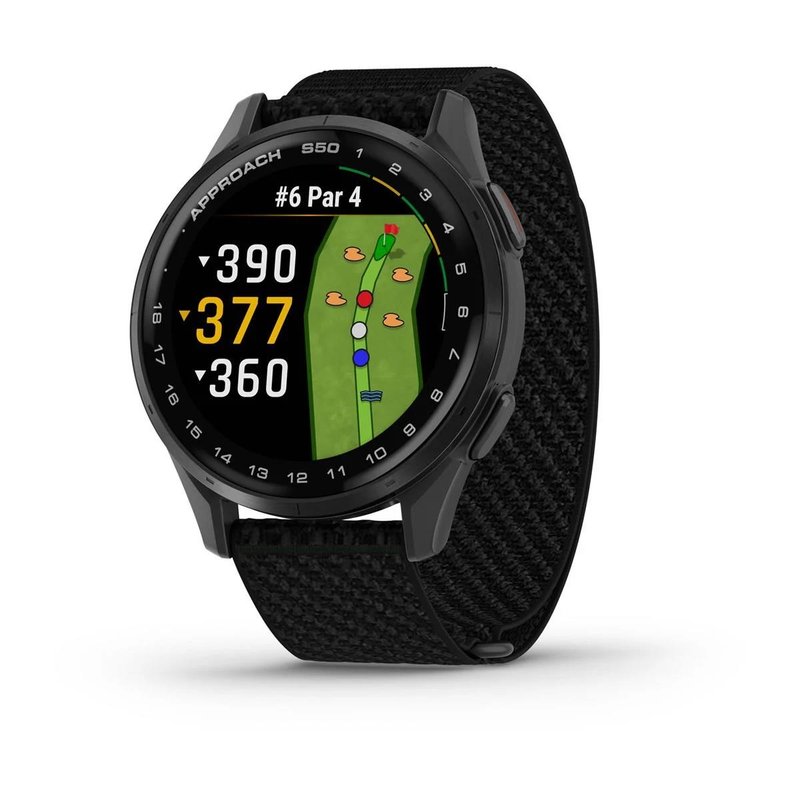 Garmin Approach S50 GPS Watch, black nylon/silver aluminium
