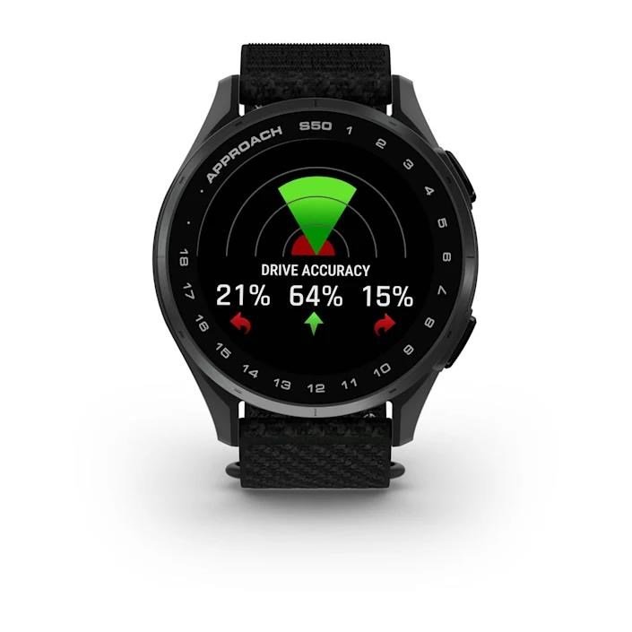 Garmin Approach S50 GPS Watch, black nylon/silver aluminium