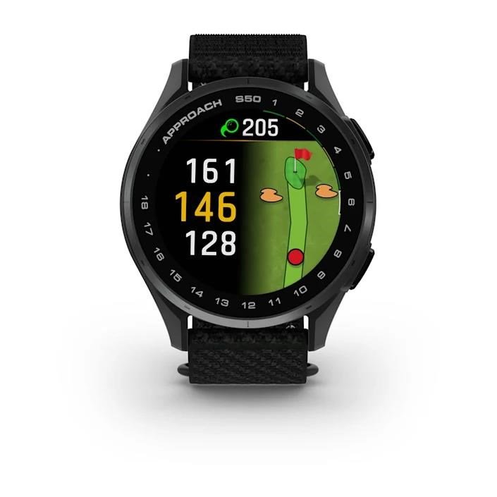 Garmin Approach S50 GPS Watch, black nylon/silver aluminium