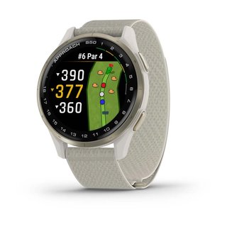 Garmin Approach S50 GPS Watch, ivory nylon/cream gold aluminium