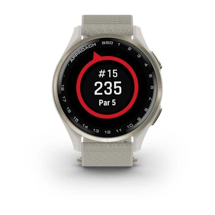 Garmin Approach S50 GPS Watch, ivory nylon/cream gold aluminium
