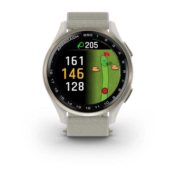 Garmin Approach S50 GPS Watch, ivory nylon/cream gold aluminium