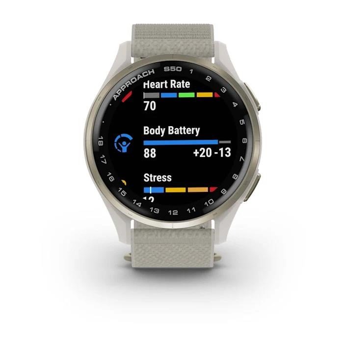 Garmin Approach S50 GPS Watch, ivory nylon/cream gold aluminium
