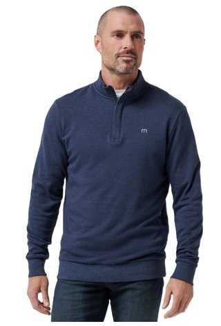 Travis Mathew CLOUD QUARTER ZIP 2.0 men's fleece hoodie, heather blue
