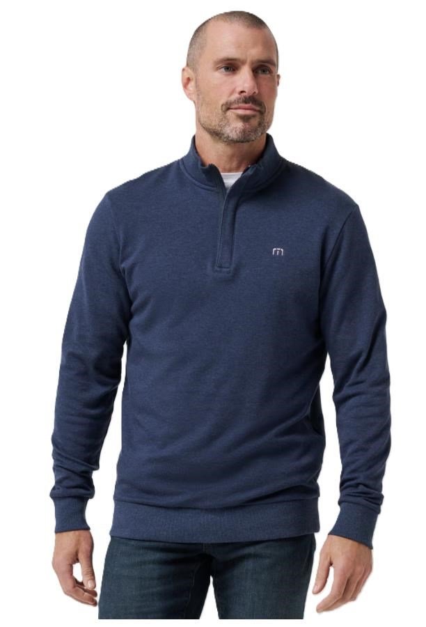 Travis Mathew CLOUD QUARTER ZIP 2.0 men's fleece hoodie, heather blue