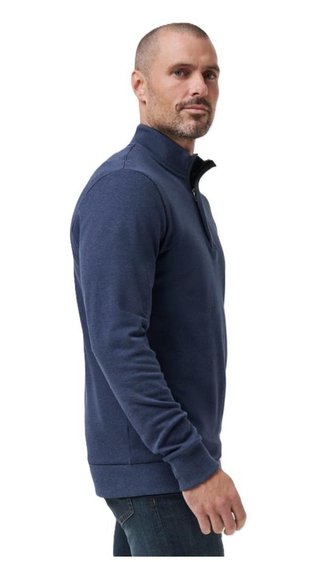 Travis Mathew CLOUD QUARTER ZIP 2.0 men's fleece hoodie, heather blue