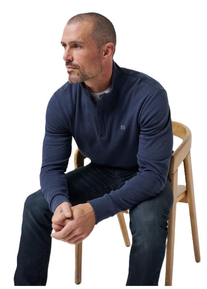 Travis Mathew CLOUD QUARTER ZIP 2.0 men's fleece hoodie, heather blue