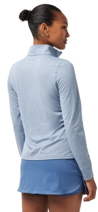 Travis Mathew Featherweightt Active Zip Long Sleeve women's polo, heather copen blue