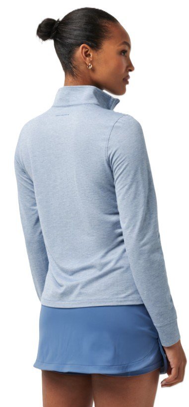 Travis Mathew Featherweightt Active Zip Long Sleeve women's polo, heather copen blue