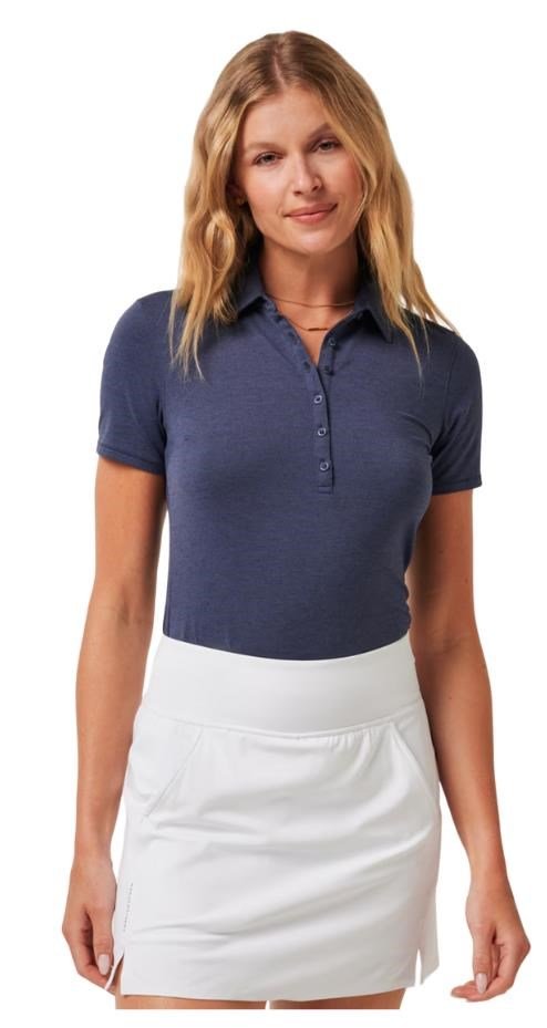 Travis Mathew Featherweight Active women's polo, heather navy blazer