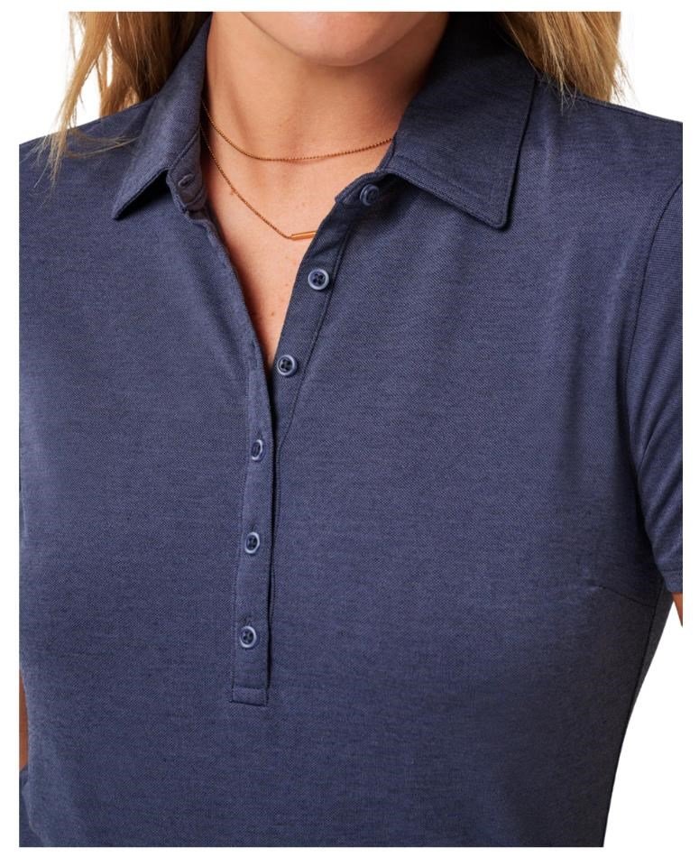 Travis Mathew Featherweight Active women's polo, heather navy blazer