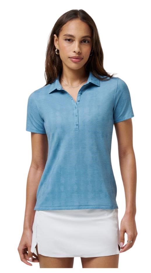 Travis Mathew Featherweight Active Printed women's polo, smoke blue multi