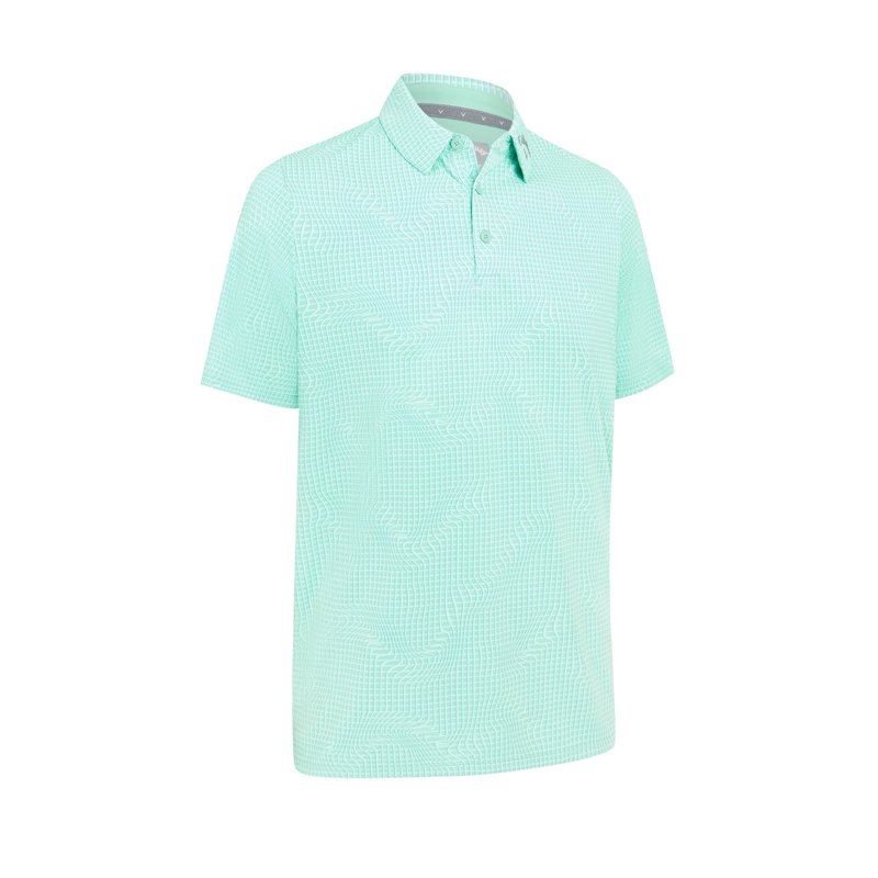 Callaway Warped Gingham Print men's polo, neptune green