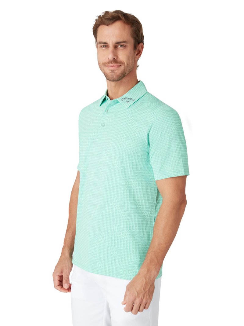 Callaway Warped Gingham Print men's polo, neptune green