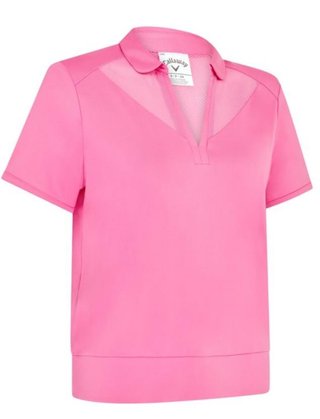 Callaway Waist Length Mesh Detail Short Sleeve women's polo, cheeky pink
