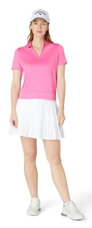 Callaway Waist Length Mesh Detail Short Sleeve women's polo, cheeky pink