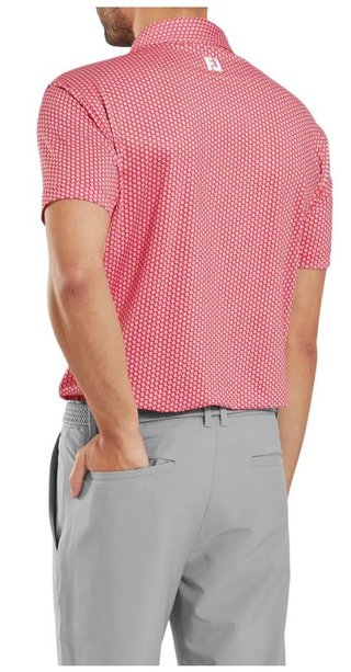 FootJoy Houndstooth Geo Lisle men's polo, hibiscus