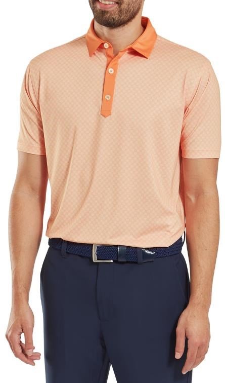 FootJoy Checker Print Lisle men's polo, orange/white