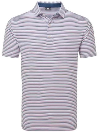 FootJoy Balance Stripe Lisle men's polo, skyway/white/dark denim/pink lemonade
