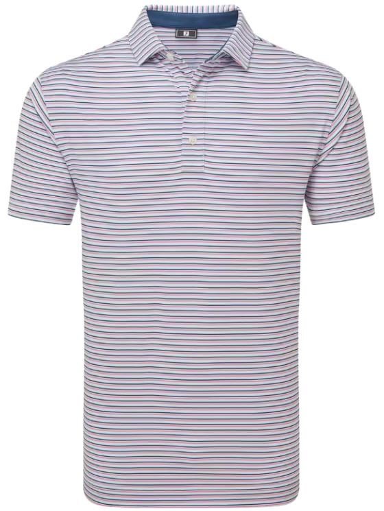 FootJoy Balance Stripe Lisle men's polo, skyway/white/dark denim/pink lemonade