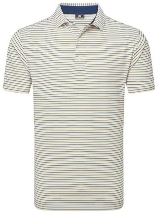 FootJoy Balance Stripe Lisle men's polo, white/navy/grey/taxi