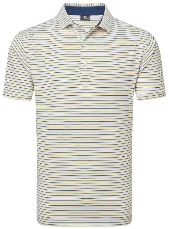 FootJoy Balance Stripe Lisle men's polo, white/navy/grey/taxi