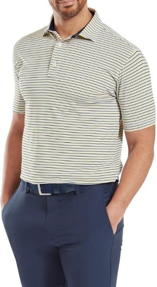 FootJoy Balance Stripe Lisle men's polo, white/navy/grey/taxi