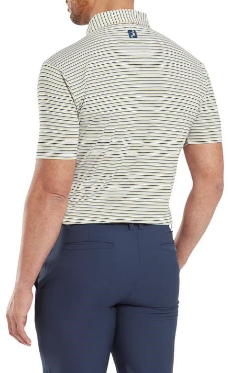FootJoy Balance Stripe Lisle men's polo, white/navy/grey/taxi