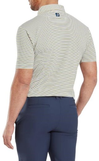 FootJoy Balance Stripe Lisle men's polo, white/navy/grey/taxi