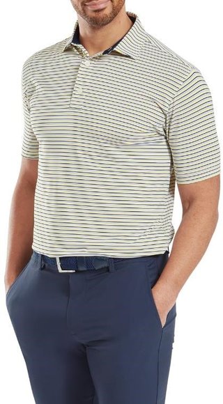 FootJoy Balance Stripe Lisle men's polo, blue jay/white/pistachio/orange