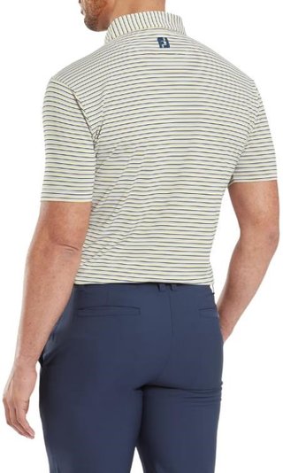 FootJoy Balance Stripe Lisle men's polo, blue jay/white/pistachio/orange