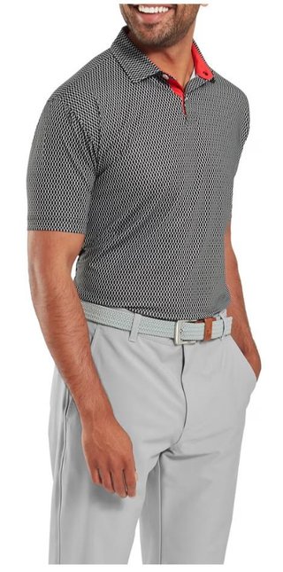 FootJoy Irongate Print Lisle men's polo, black/white