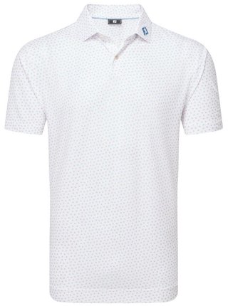 FootJoy Bounce Print Pique men's polo, white/orange/blue jay