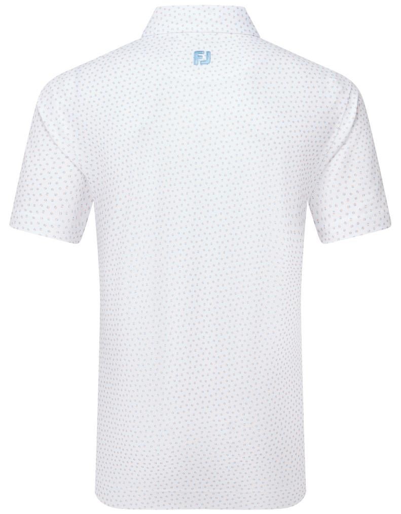 FootJoy Bounce Print Pique men's polo, white/orange/blue jay